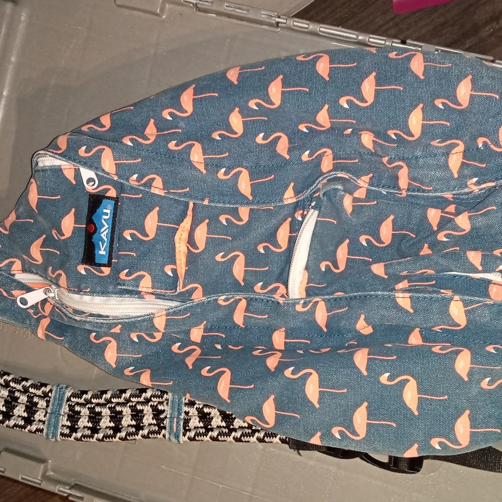 Kavu Blue and Pink Flamingo Print Bag